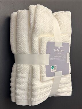 6pc TRULY LOU 100% Cotton Bath Towel Set - White/White